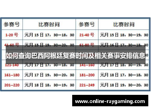 如何查询巴西阿根廷复赛时间及相关赛事安排信息